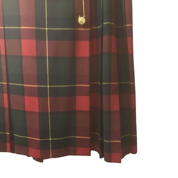 NYGARD COLLECTION Red Wool Tartan Wrap Skirt Plaid Gold Button 12 - Picture 6 of 14